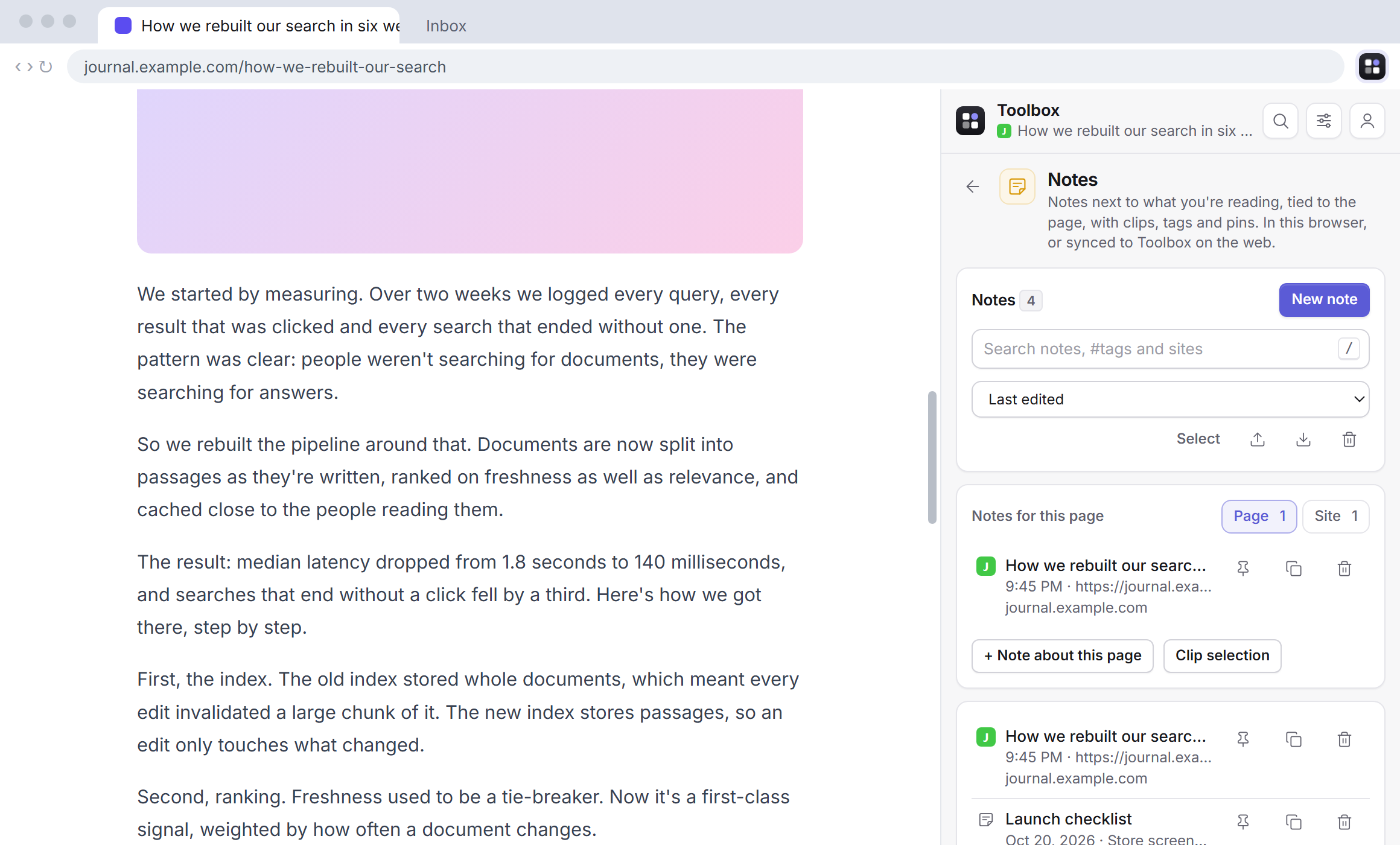 Toolbox notes beside an article